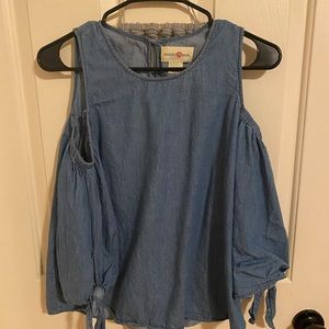 Wishful Park Cold Shoulder Denim Top